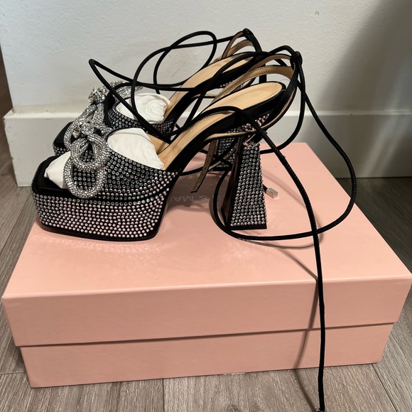 Mach & Mach Dbl bow sparkly square toe platform pumps - Picture 3 of 6